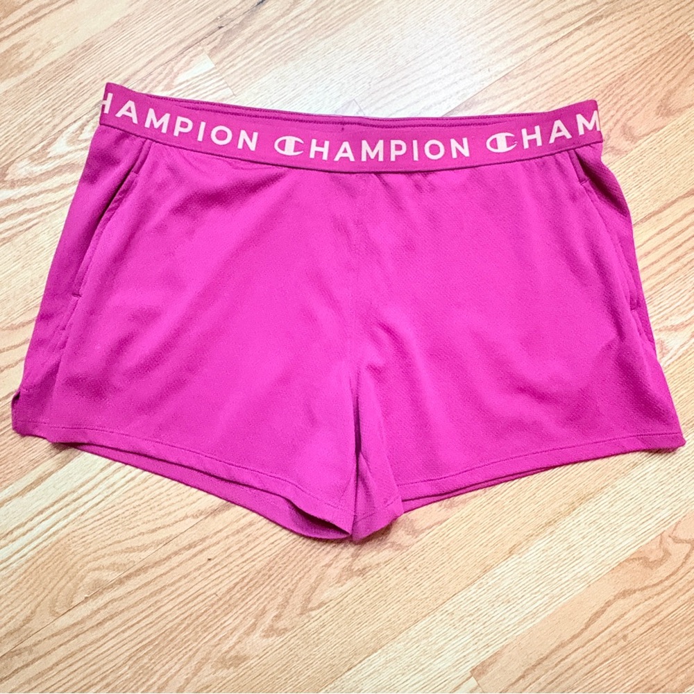 Champion Fuchsia Atletic  Workout Shorts With Logo Waistband Size Large